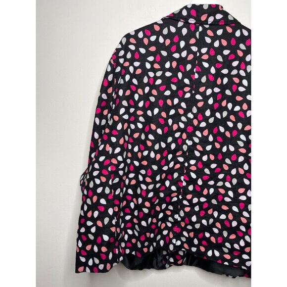 Kim Rogers Linen Blend Jacket Size 3X Black Pink Leaf Print - Picture 11 of 13